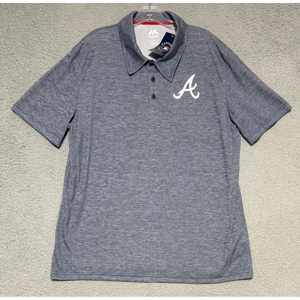 NEW Majestic Atlanta Braves Heathered Gray Polo shirt Mens Size XL Stretch MLB